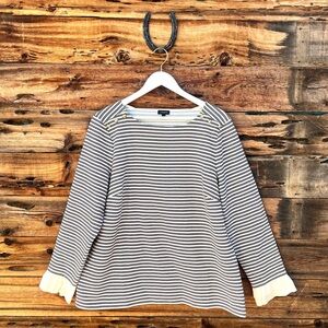 TALBOTS | Stripe Gold Button Ruffle Trim Ribbed Boatneck Top XL